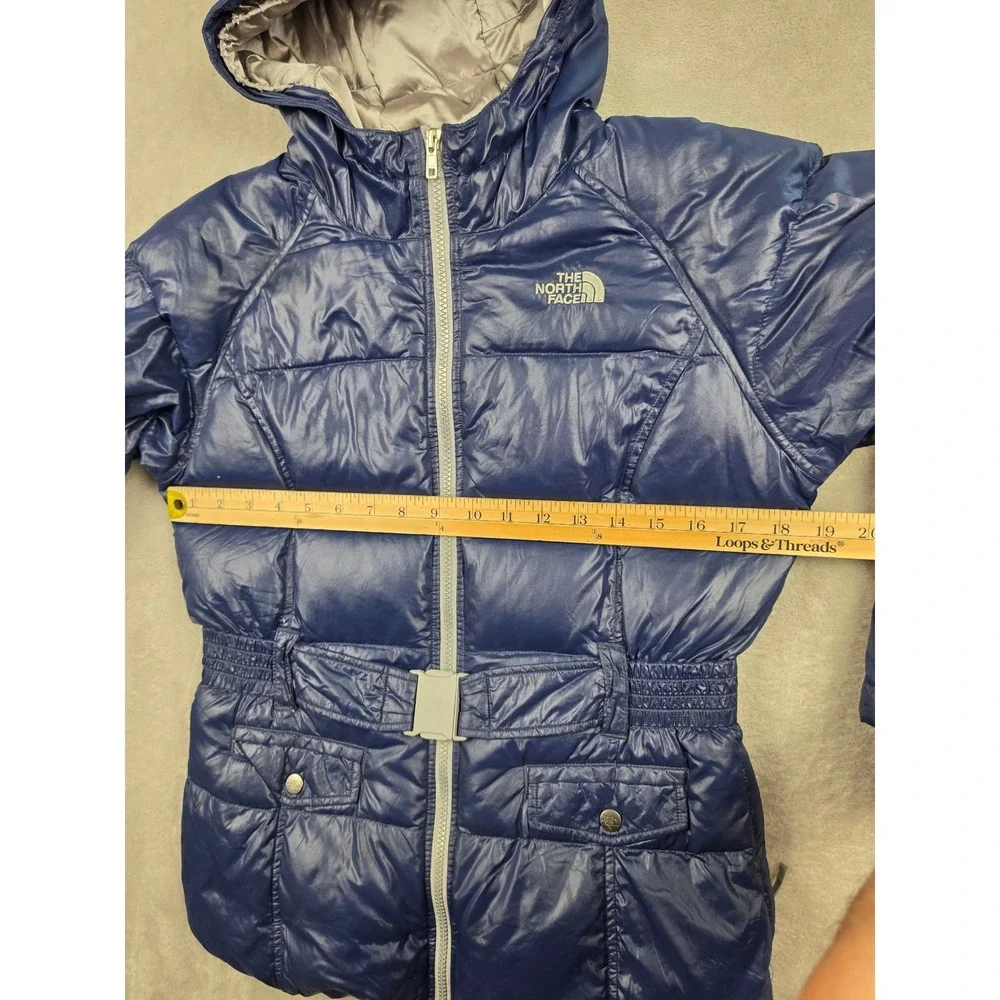 The North Face Puffer Jacket Girls‎ L 14/16 Blue Belted Goose Down 550 Hooded